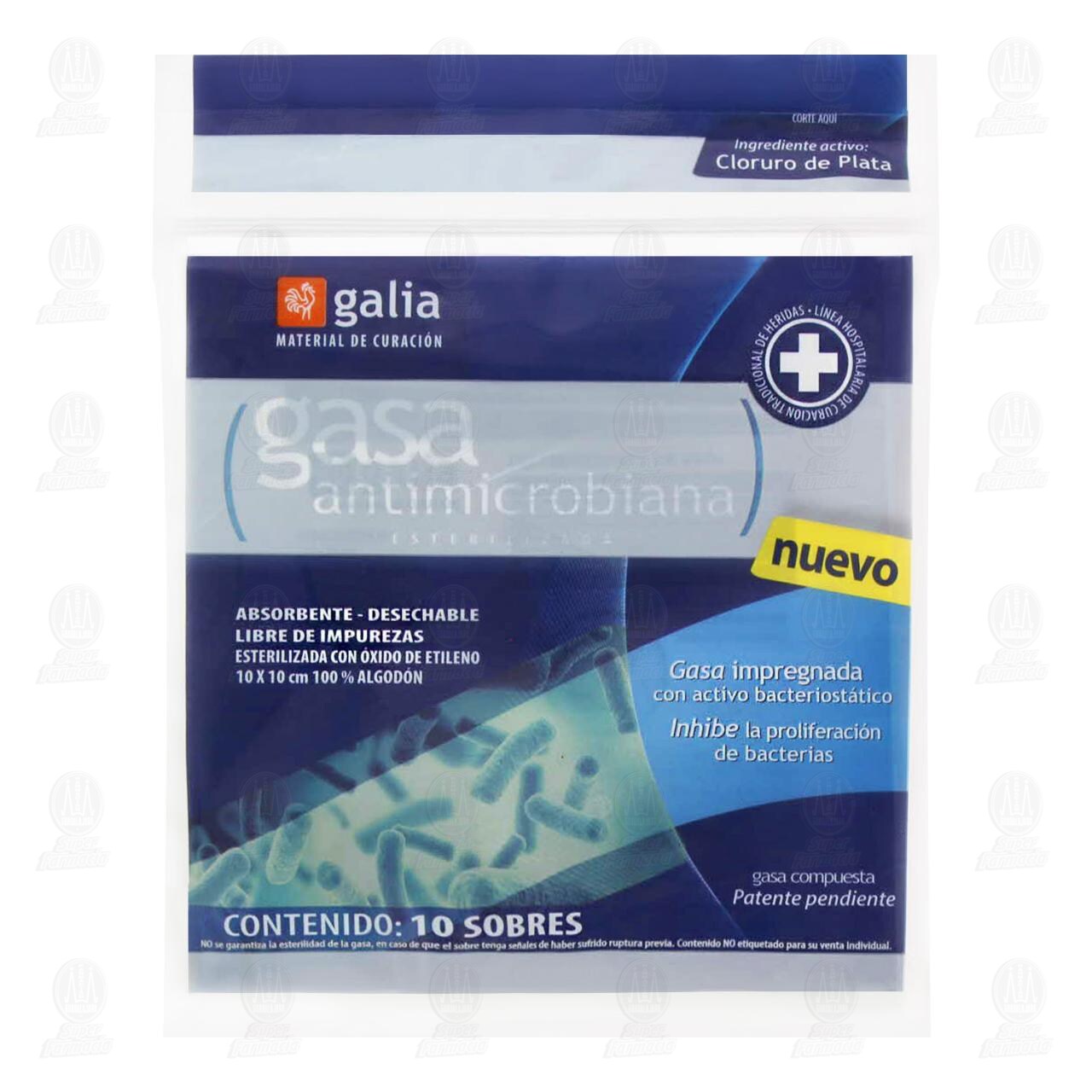 Gasa Antimicrobiana Galia 10cm x 10cm, 10 pzas. image number 0