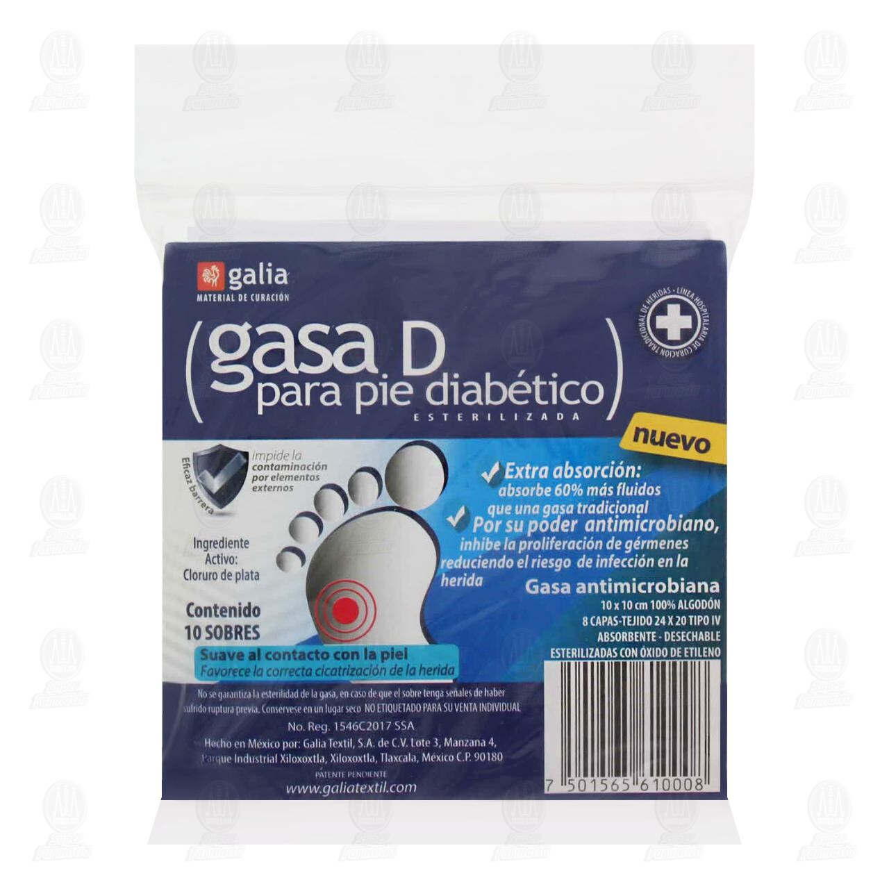 Gasa D Galia para Pie Diab&eacute;tico 10cm x 10cm, 10 pzas. image number 0