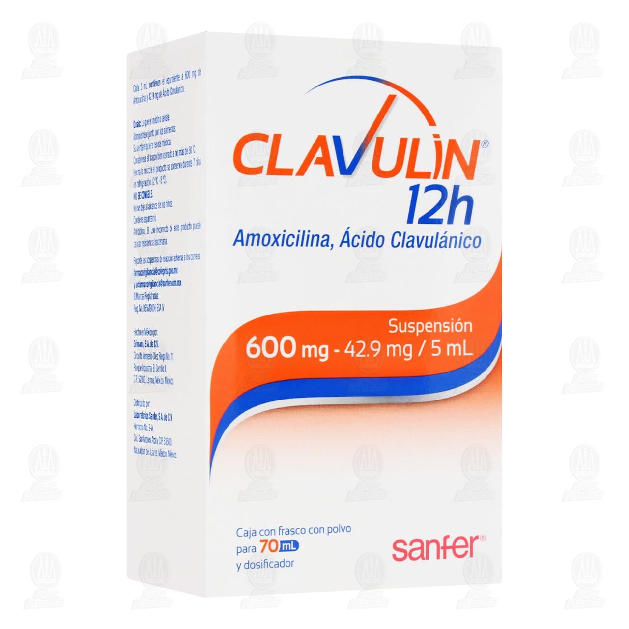 Clavulin 12h 600mg/42.9/5ml Suspensi&oacute;n, 70 ml.