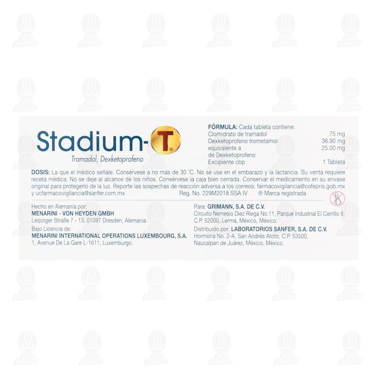 Stadium-T 75mg/25mg, 20 Tabletas. image number 2