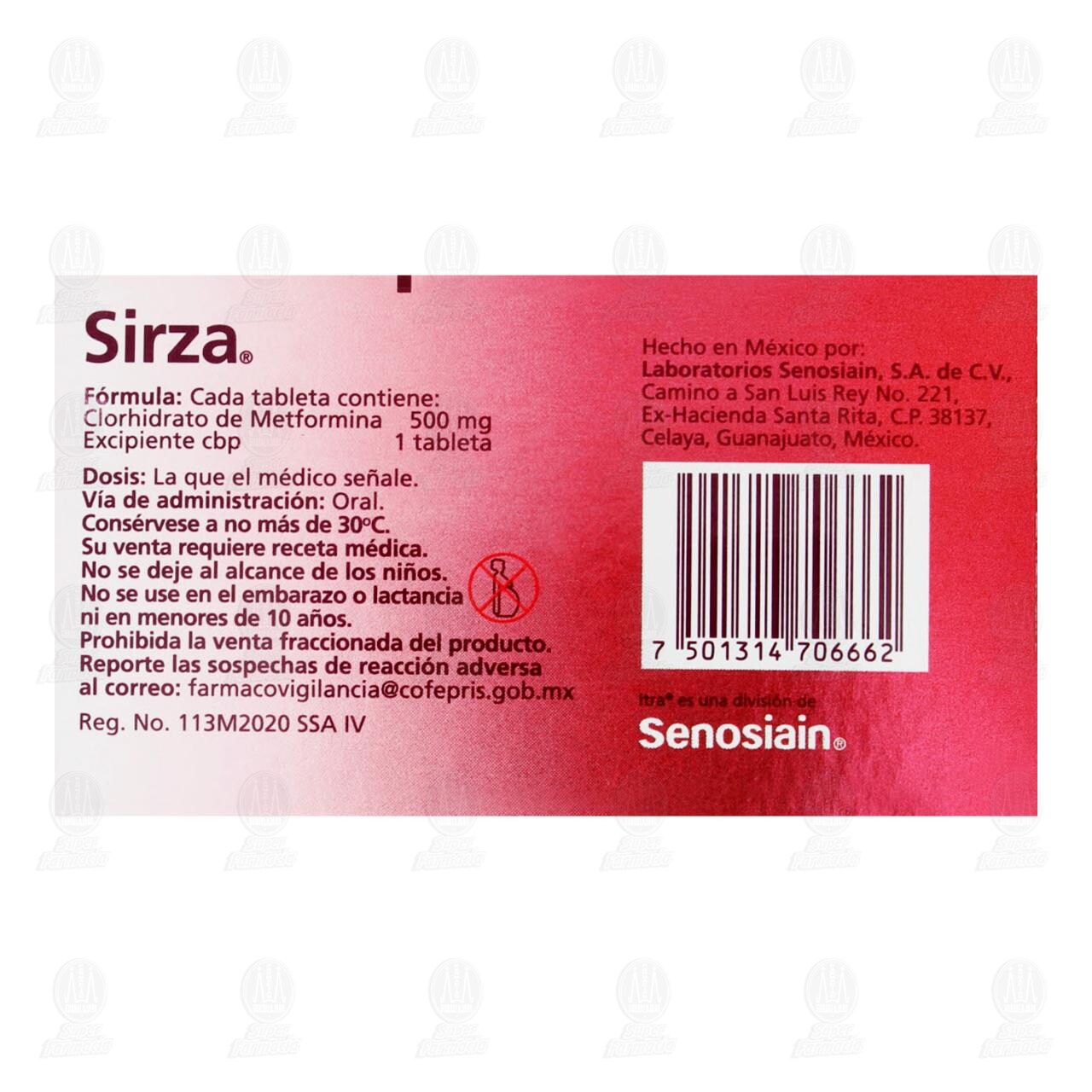 Sirza 500 mg, 60 Tabletas. image number 2