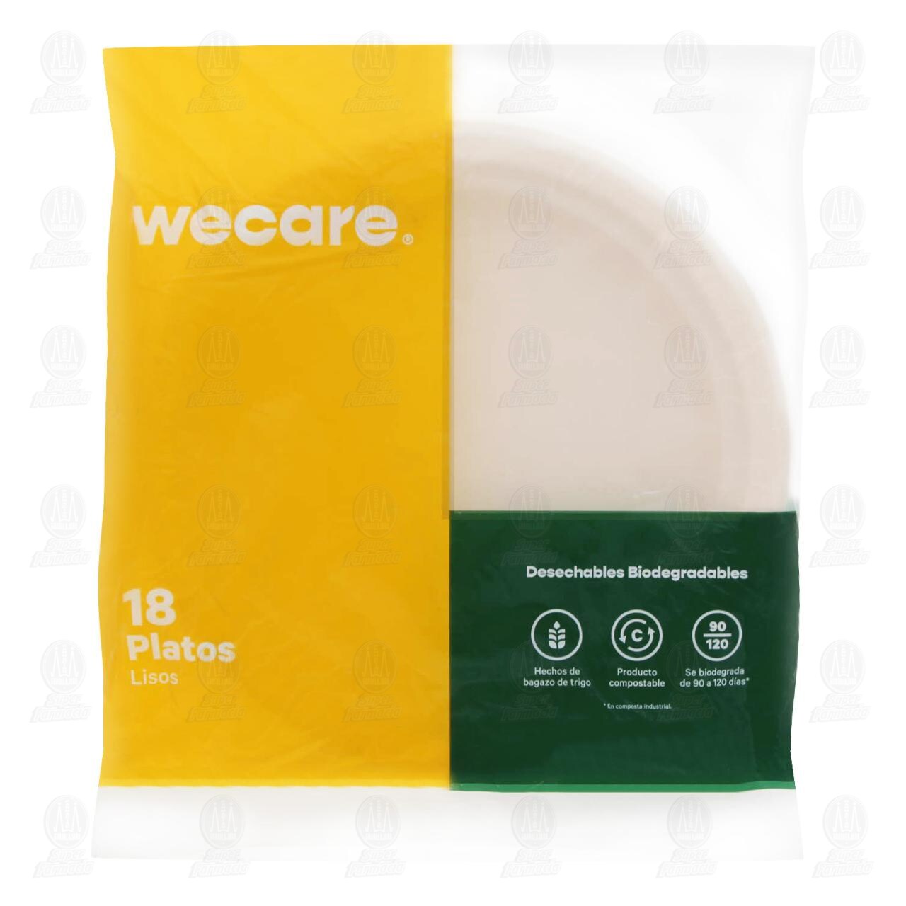 Platos Desechables Wecare Biodegradables Lisos, 18 pzas.
