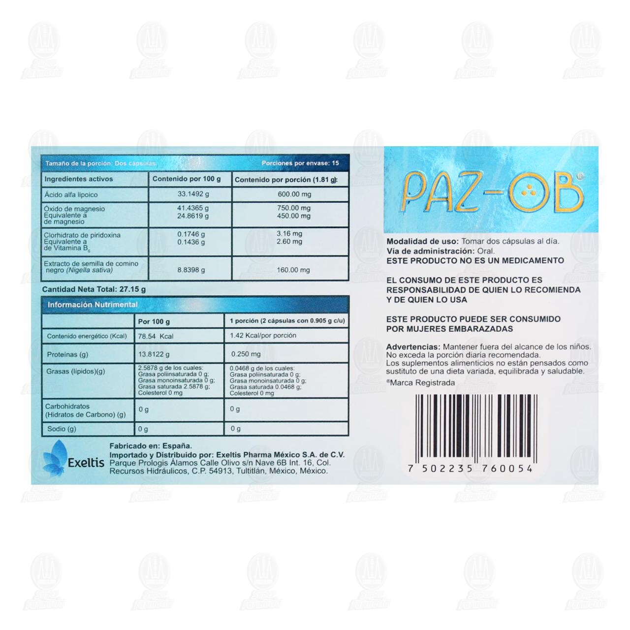 PAZ-OB 0.905 gr, 30 C&aacute;psulas. image number 2