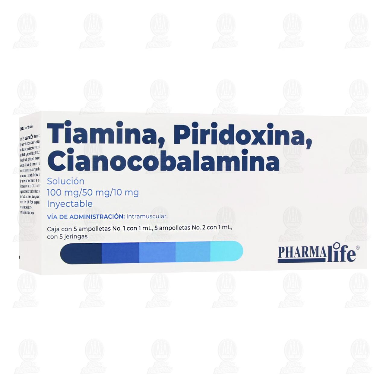 Tiamina, Piridoxina, Cianocobalamina 100mg/50mg/10mg Solución Inyectable 10 Ampolletas Pharmalife. image number 0