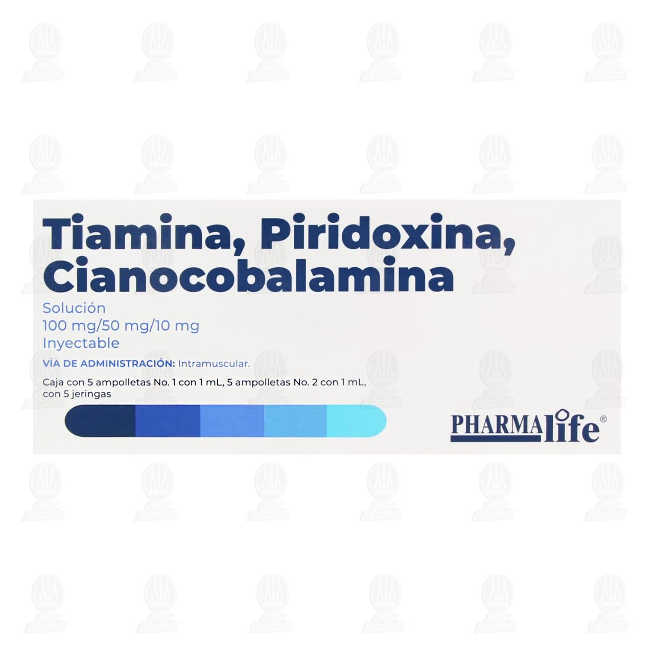 Tiamina, Piridoxina, Cianocobalamina 100mg/50mg/10mg Solución Inyectable 10 Ampolletas Pharmalife. image number 1