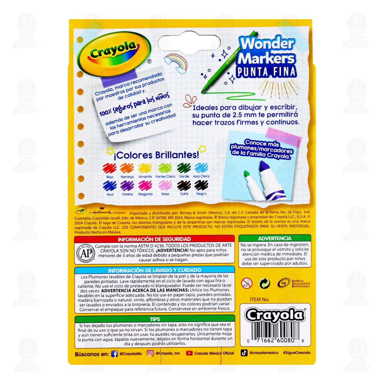 Plumones Crayola Wonder Markers Punta Fina, 12 pzas. image number 1