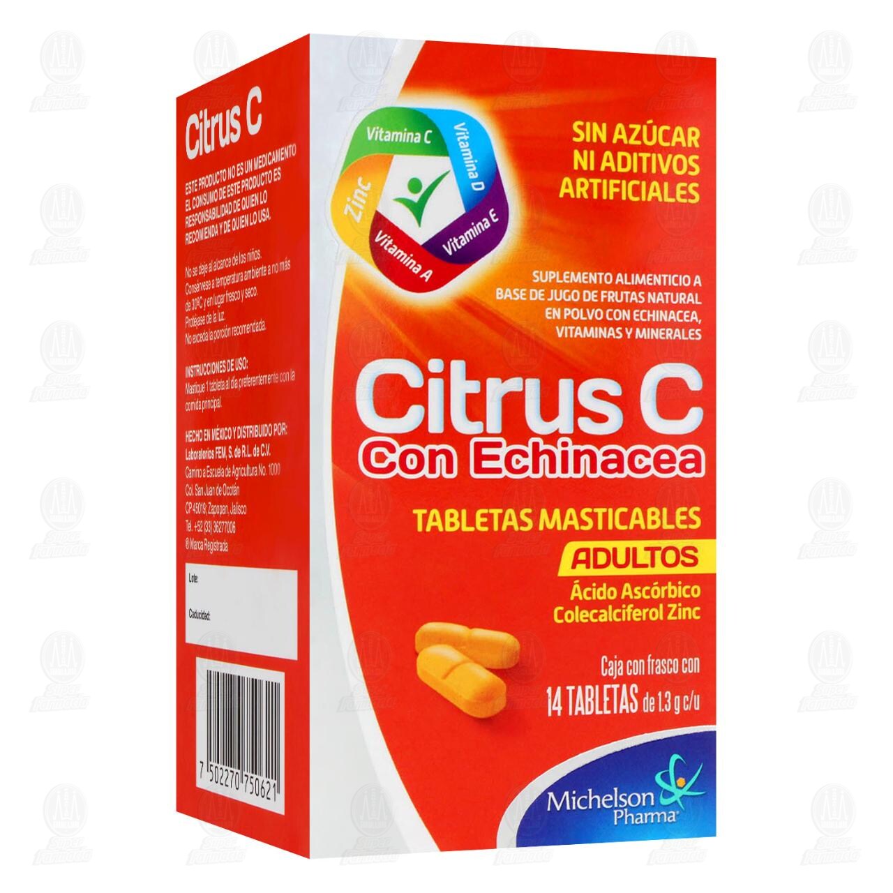 Citrus C con Echinacea Adulto 1.3 gr, 14 Tabletas.