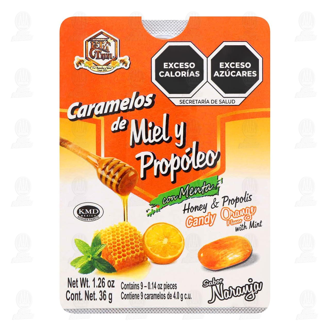 Imagen para Tía Trini Caramelos de Miel y Propóleo con Menta Sabor Naranja 9 piezas