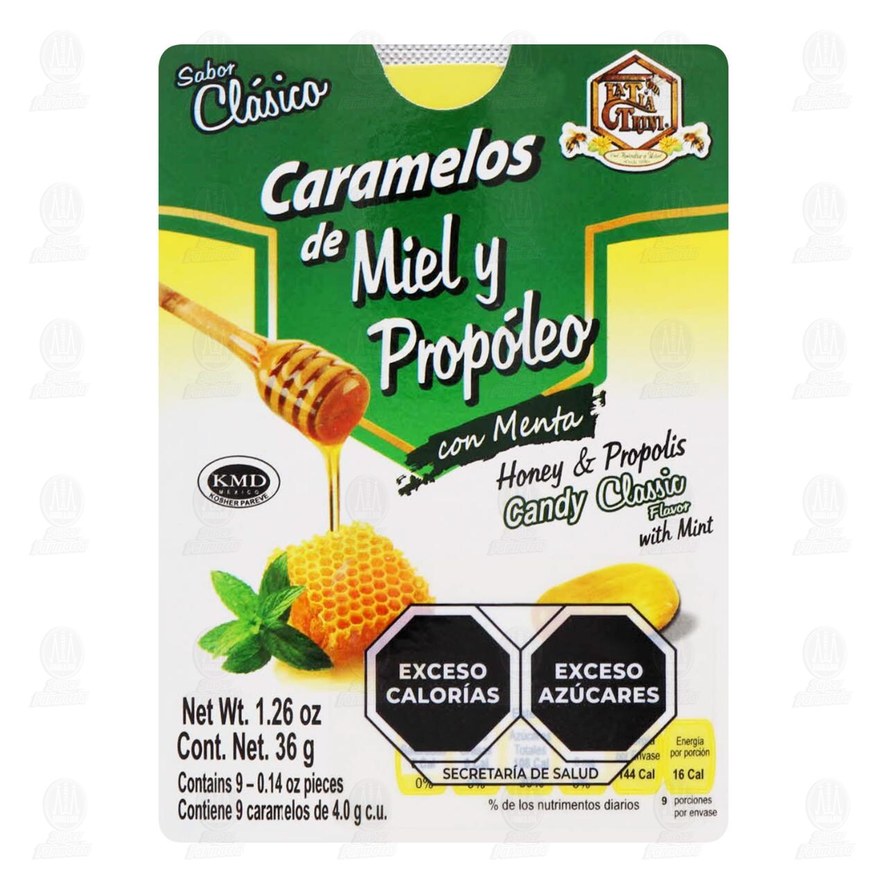 La T&iacute;a Trini Caramelos de Miel y Prop&oacute;leo con Menta Sabor Cl&aacute;sico, 9 pzas. image number 0
