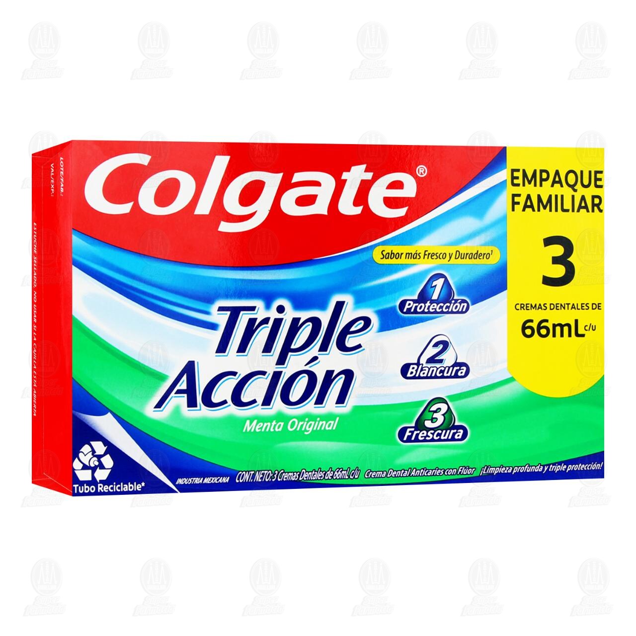 Pack Pasta Dental Colgate Triple Acci&oacute;n Menta Original, 3 pzas de 66 ml c/u. image number 0
