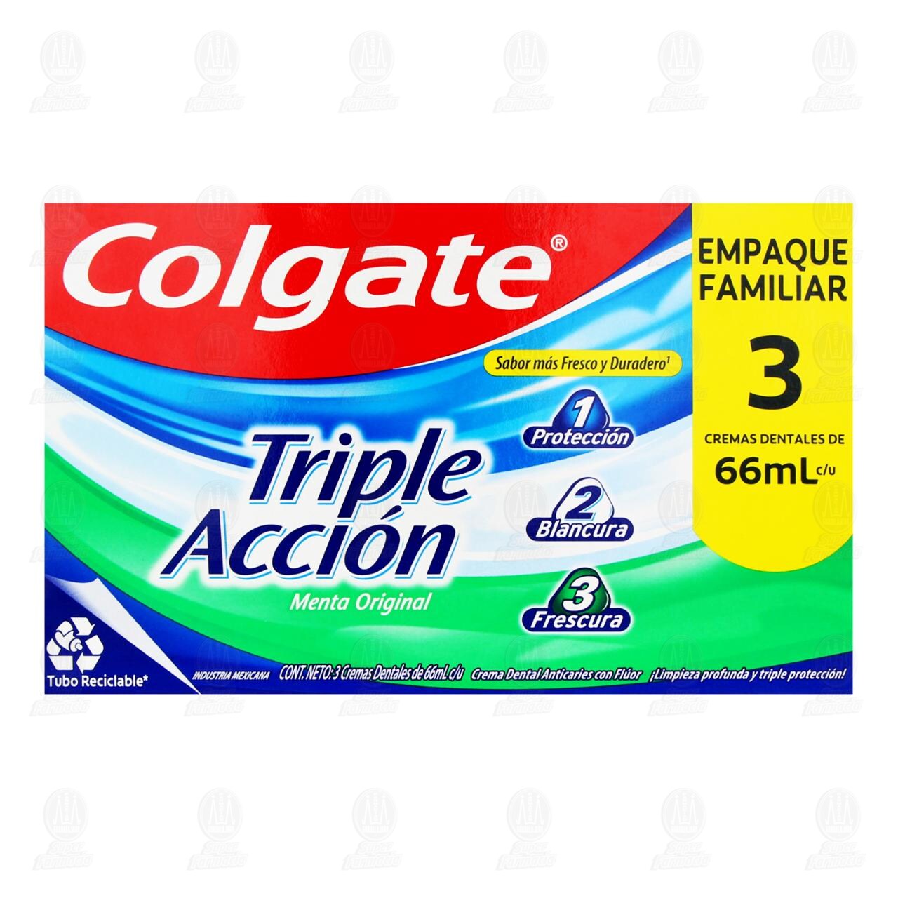 Pack Pasta Dental Colgate Triple Acci&oacute;n Menta Original, 3 pzas de 66 ml c/u. image number 1