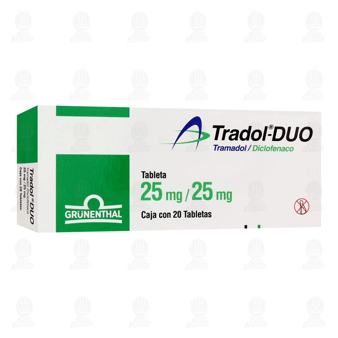 Tradol Duo 25mg/25mg, 20 Tabletas. image number 0