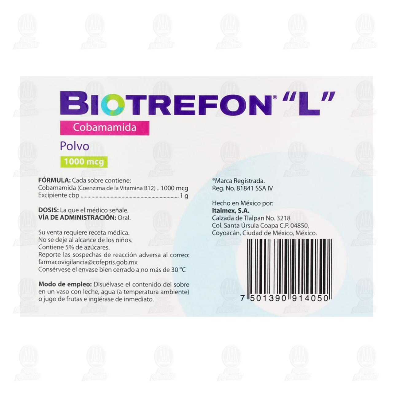 Biotrefon "L" 1000 mcg, 48 Sobres. image number 2
