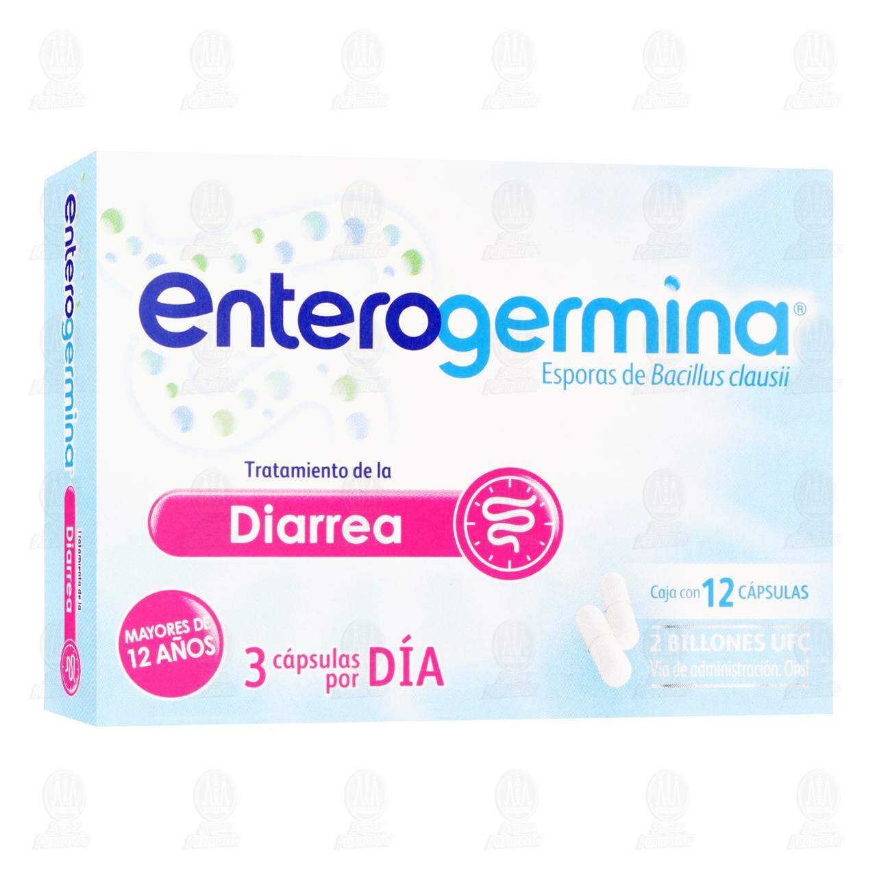 Enterogermina Probióticos Cápsulas Bacillus Clausii 2 Billones de UFC, 12 Cápsulas.