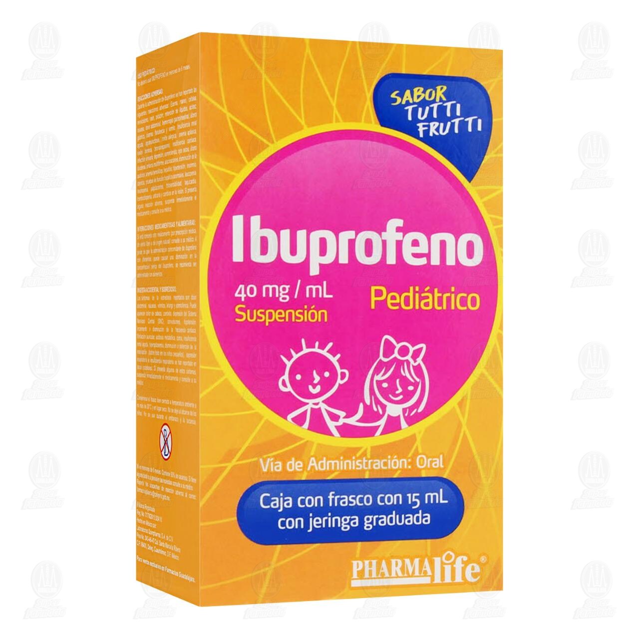 Ibuprofeno Pedi&aacute;trico 40 mg Suspensi&oacute;n Sabor Tutti Frutii, 15 ml Pharmalife. image number 0