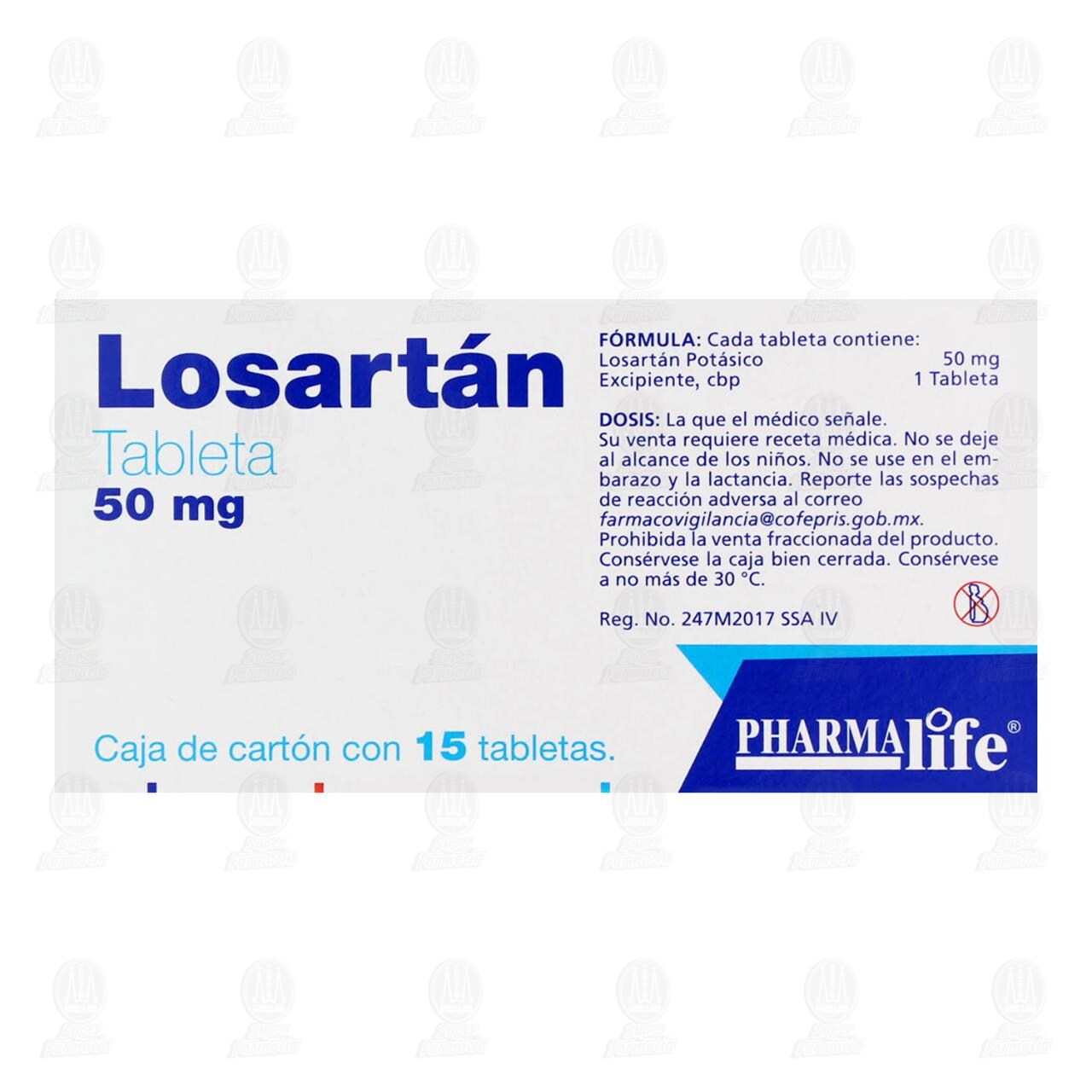 Losart&aacute;n 50 mg, 15 Tabletas Pharmalife. image number 2