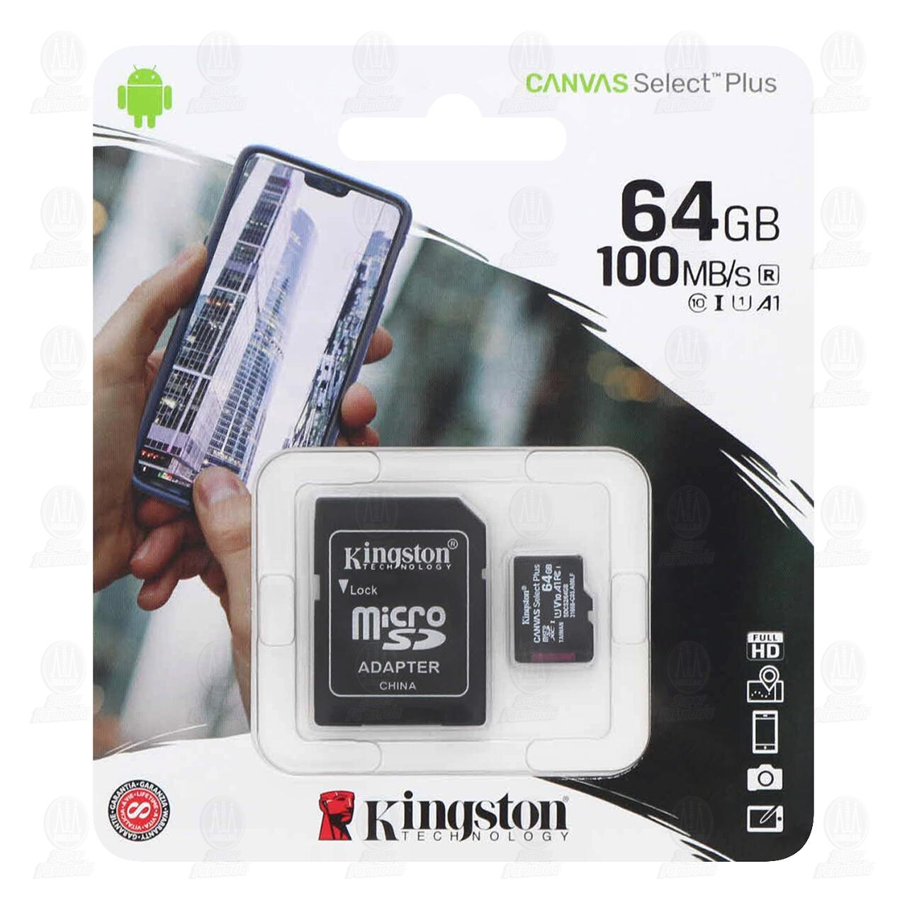 Memoria Kingston Canvas Select Plus MicroSD de 64GB con Adaptador, 2 pzas.