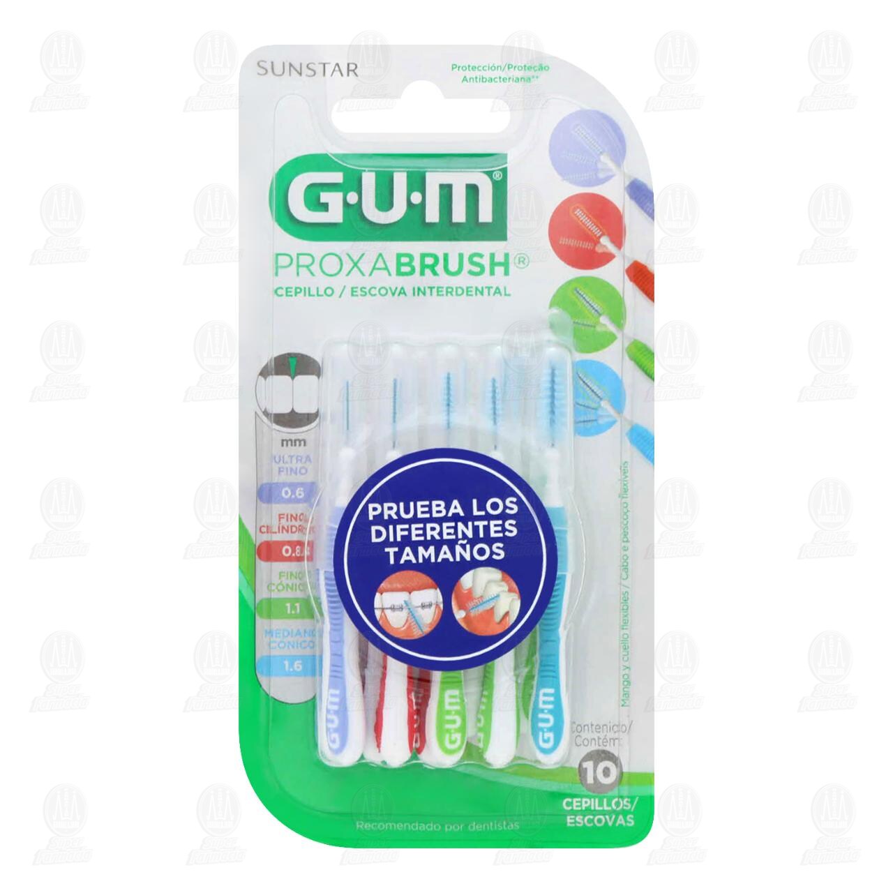 Cepillo Interdental Gum Proxabrush Diferentes Tamaños, 10 pzas.