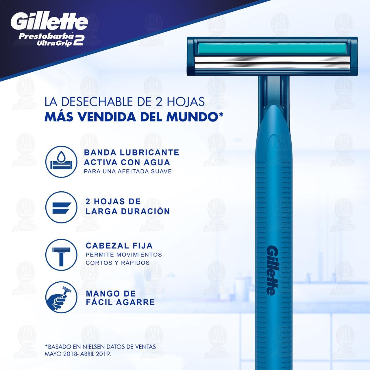 M&aacute;quinas para Afeitar Gillette Prestobarba UltraGrip2 Desechables, 2 pzas. image number 2