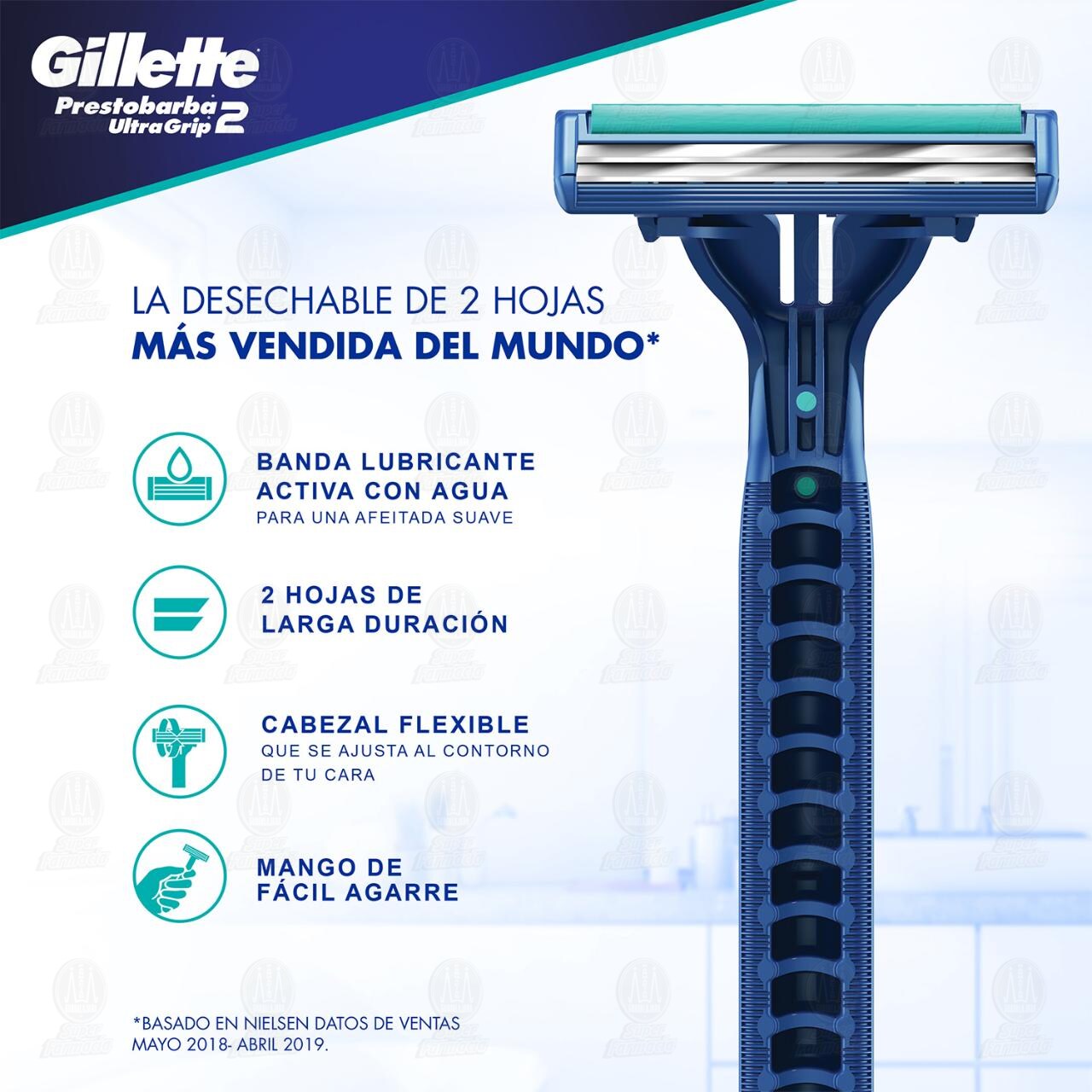 M&aacute;quinas para Afeitar Gillette Prestobarba UltraGrip2 M&oacute;vil Desechables, 2 pzas. image number 2