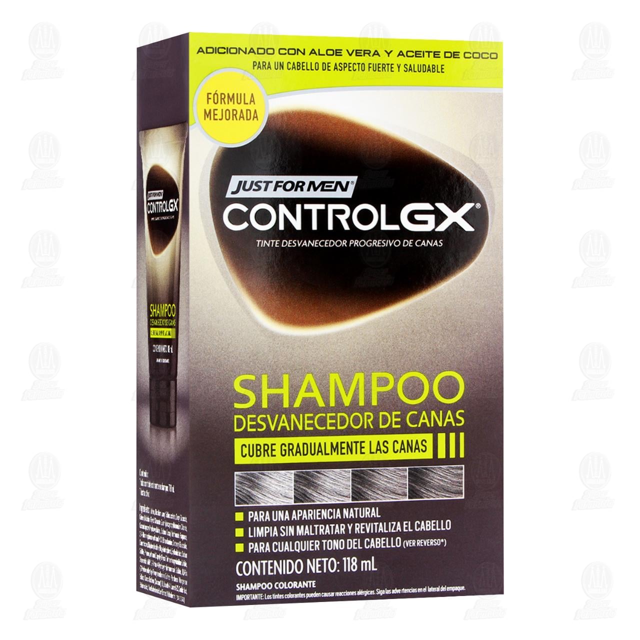 Discriminatorio zona Recepción Shampoo Colorante Control GX Desvanecedor de Canas, 118 ml.