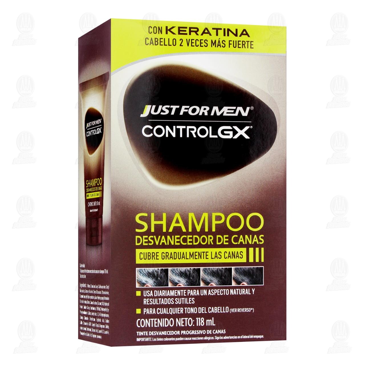 Shampoo Just For Men Control GX Desvanecedor de Canas con Keratina, 118 ml.