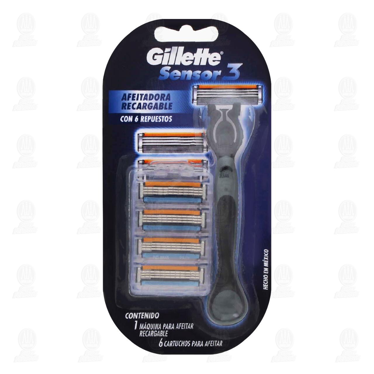 M&aacute;quina para Afeitar Gillette Sensor 3 con 6 Cartuchos, 7 pzas.