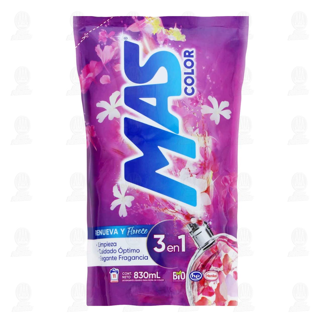 Detergente Líquido MAS Color 3 en 1 Renueva y Florece, 830 ml.