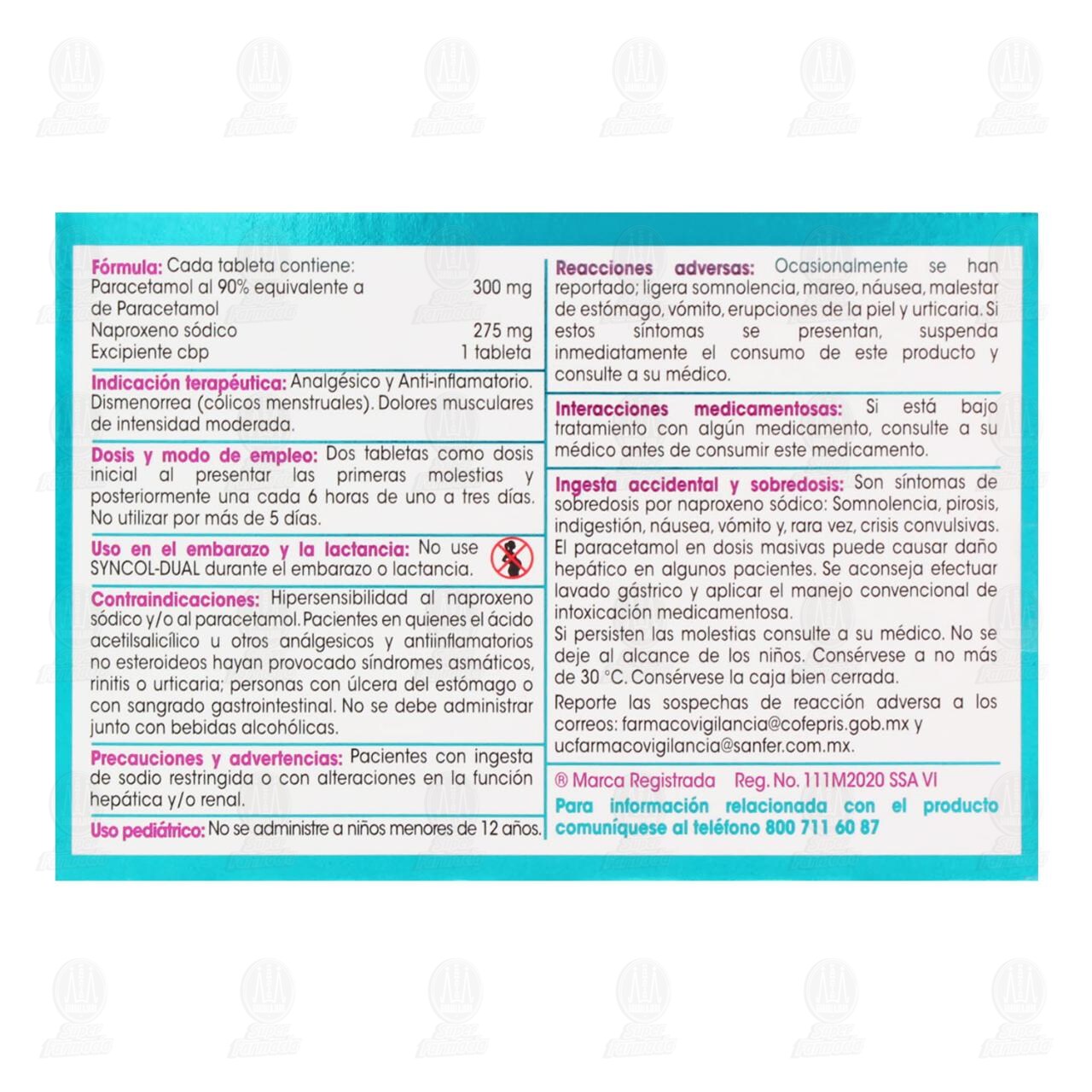Syncol Dual 275mg/300mg, 12 Tabletas. image number 2