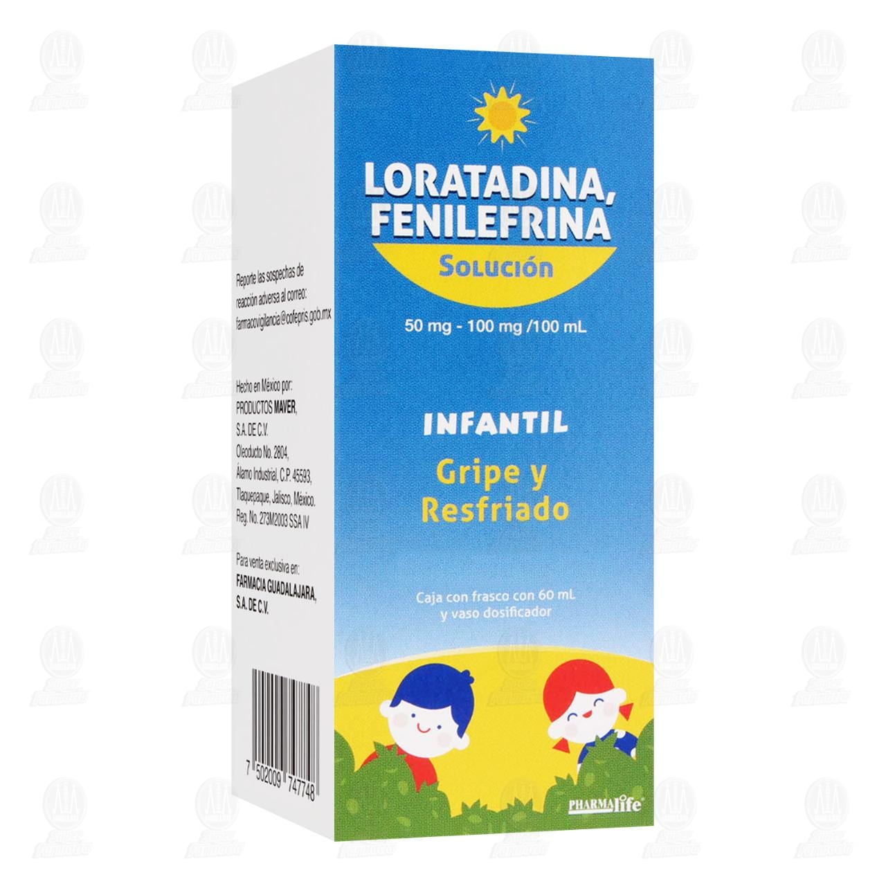 Loratadina, Fenilefrina Infantil 50mg/100mg, Soluci&oacute;n 60 ml Pharmalife. image number 0