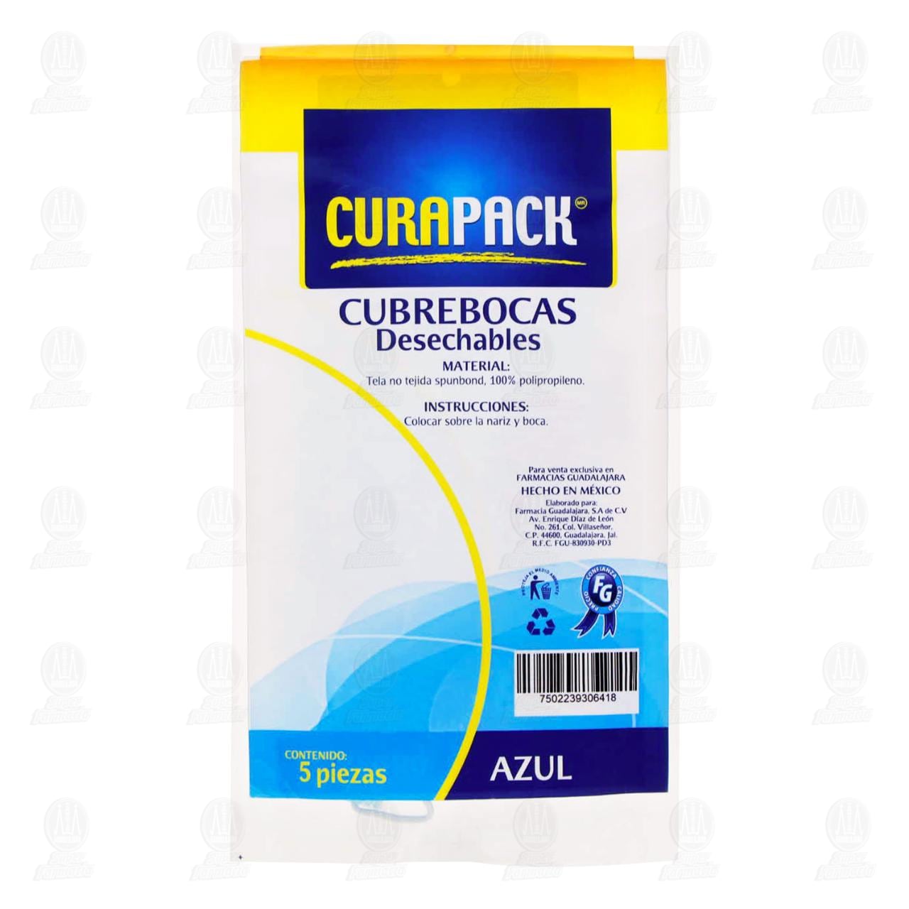 Cubrebocas Curapack Desechables Azul, 5 pzas. image number 1
