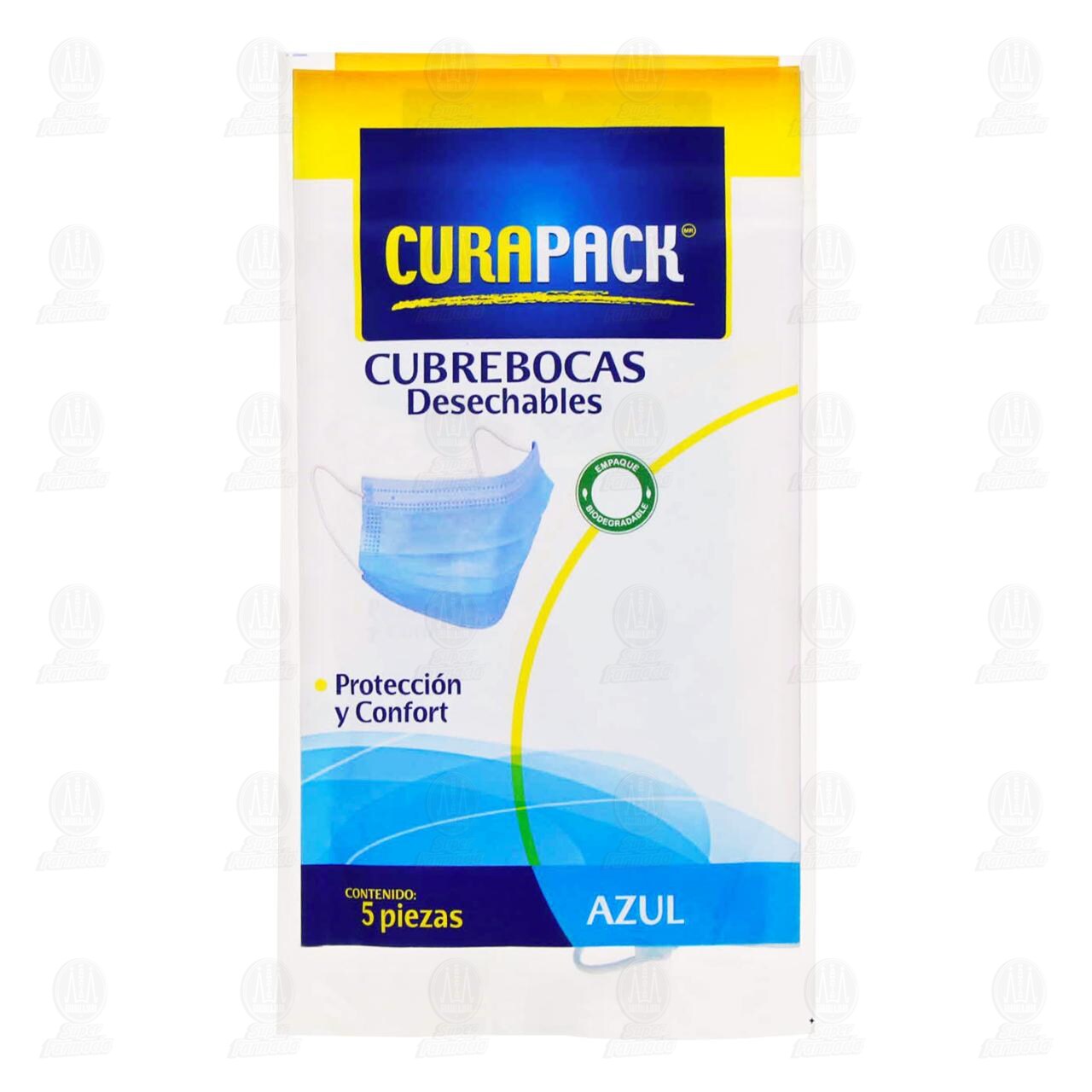 Cubrebocas Curapack Desechables Azul, 5 pzas.