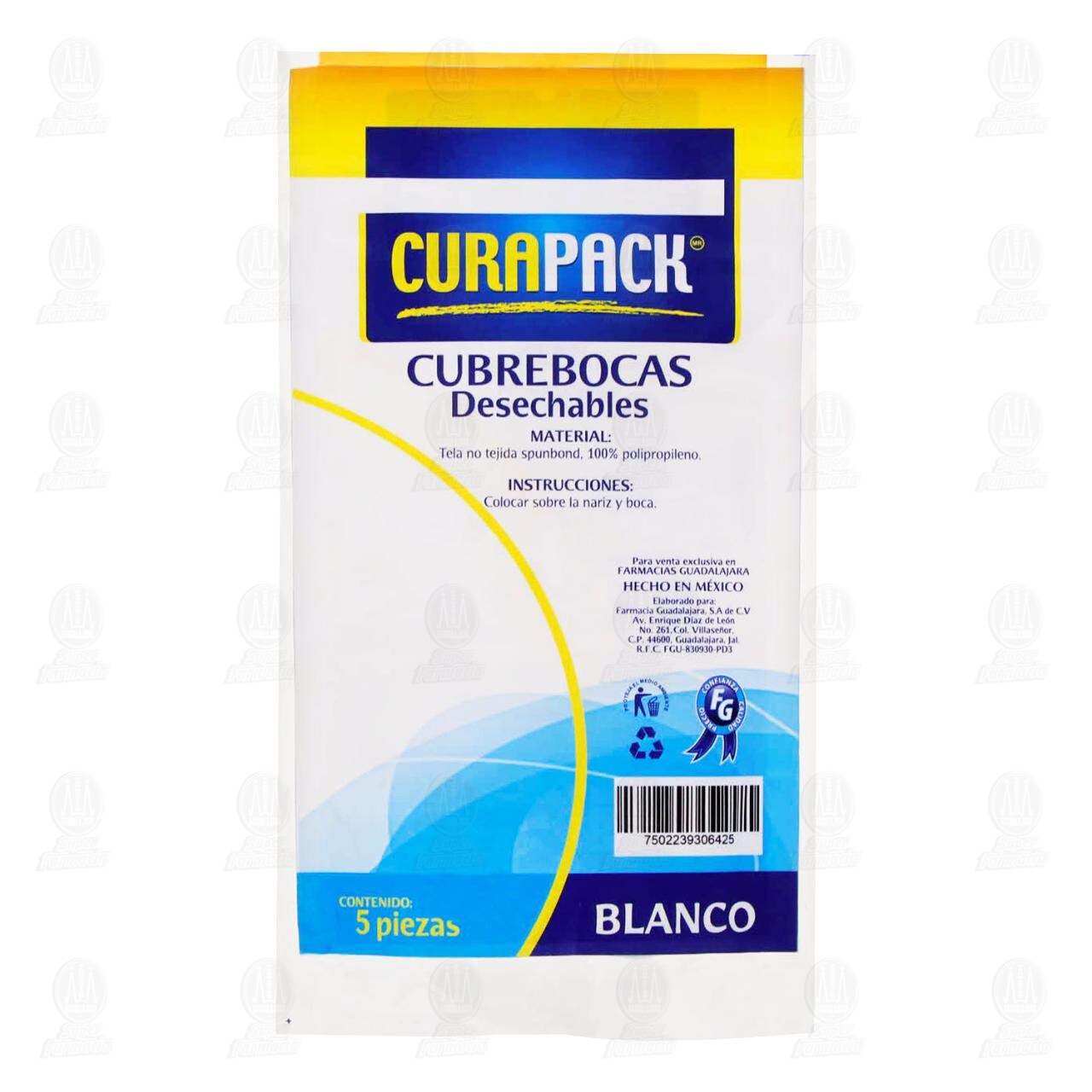 Cubrebocas Curapack Desechables Blanco, 5 pzas. image number 1