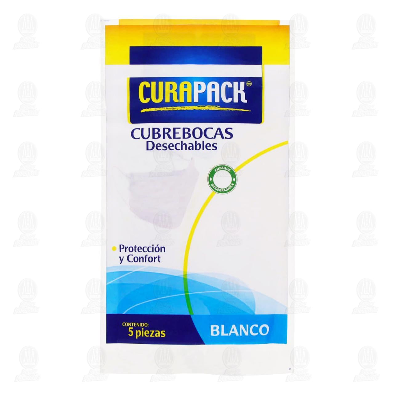 Imagen para Cubrebocas Curapack Desechables Blanco, 5 pzas.