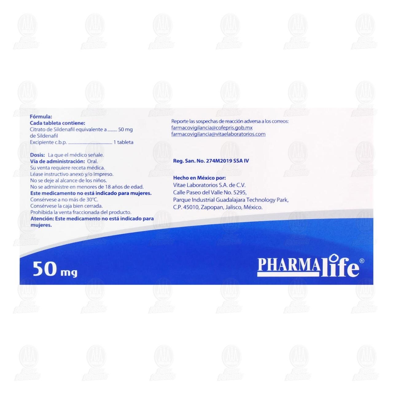 Sildenafil 50 mg, 4 Tabletas Pharmalife. image number 2