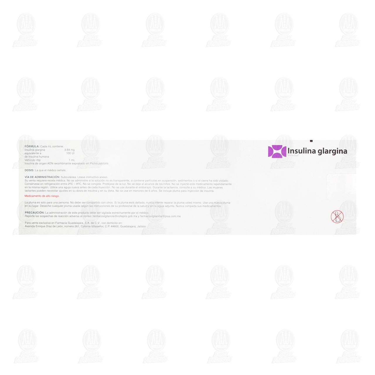 Insulina Glargina 100UI/ml Soluci&oacute;n Inyectable Cartucho para uso en Pluma, 3 ml Pharmalife. image number 2