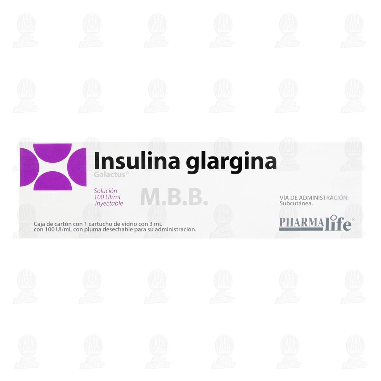 Insulina Glargina 100UI/ml Soluci&oacute;n Inyectable Cartucho para uso en Pluma, 3 ml Pharmalife. image number 1