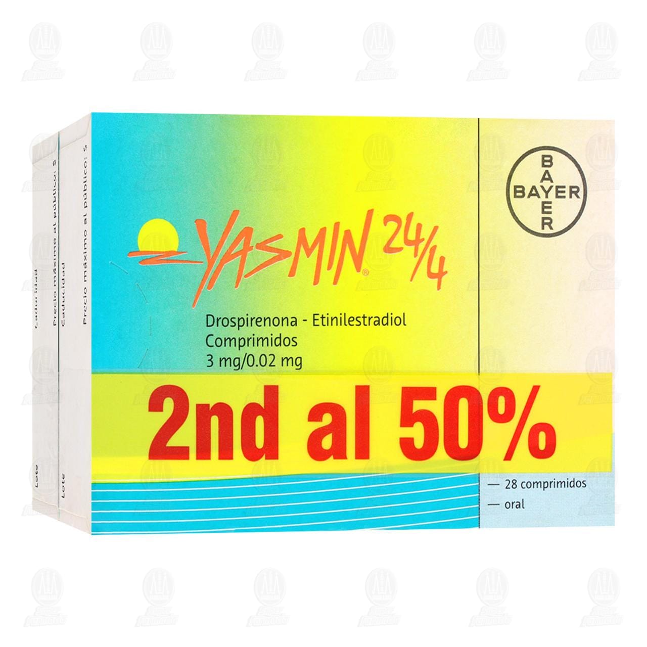 Imagen para Pack Yasmín 24/4 3mg/0.02mg, 2 cajas con 28 tabletas c/u.
