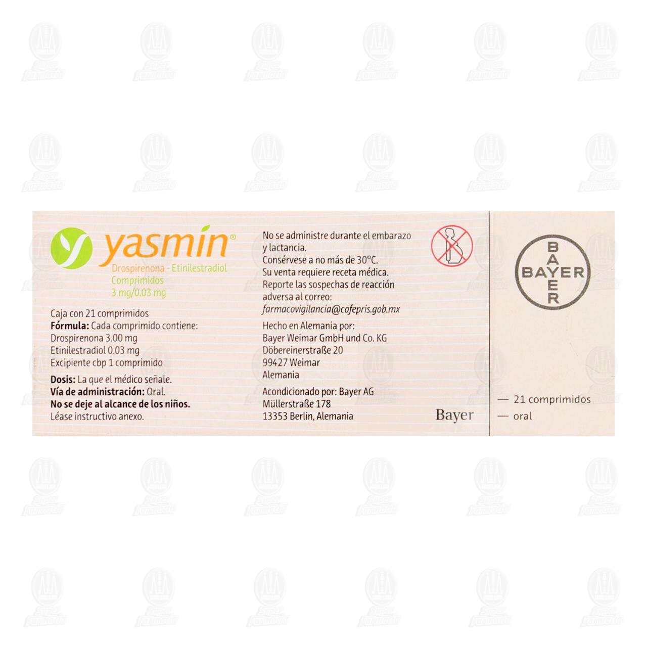 Pack Yasmín 3mg/0.03mg, 2 cajas con 21 comprimidos c/u. image number 2
