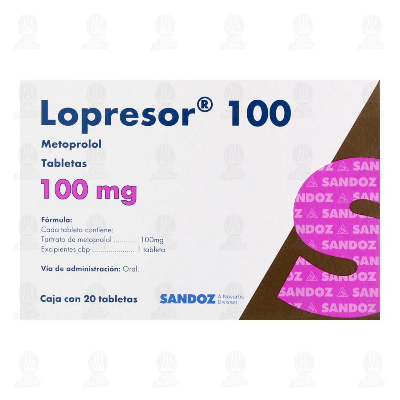 Lopresor 100 mg, 20 Tabletas. image number 1