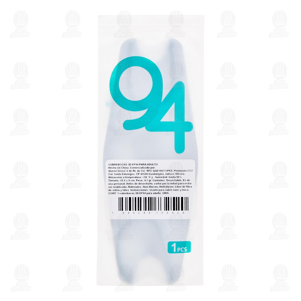 Cubrebocas Queen Sense 3D KF94 Desechable Gris, 1 pz. image number 1