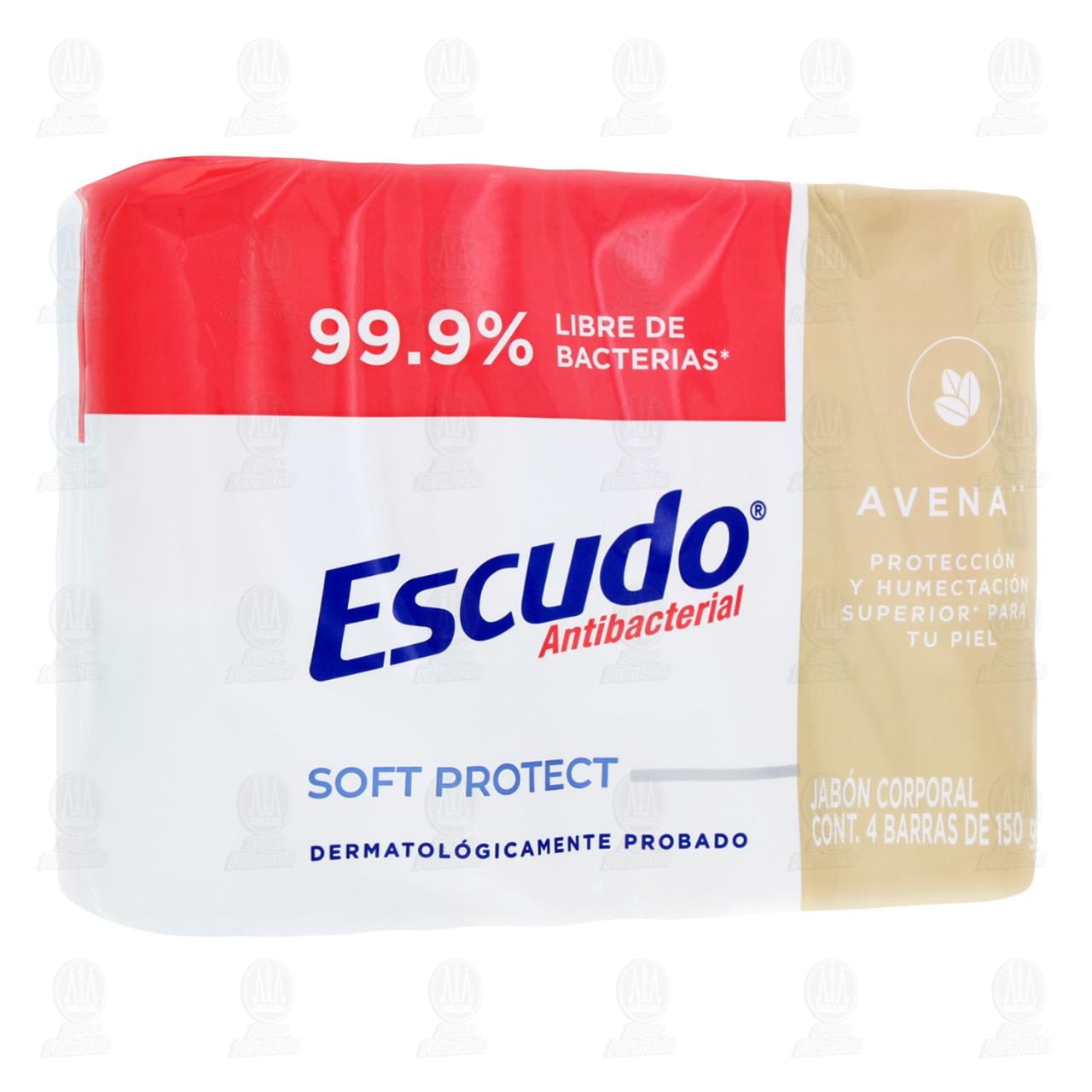 Pack Jab&oacute;n Corporal Escudo Antibacterial Soft Protect Avena, 4 pzas de 150 gr c/u.
