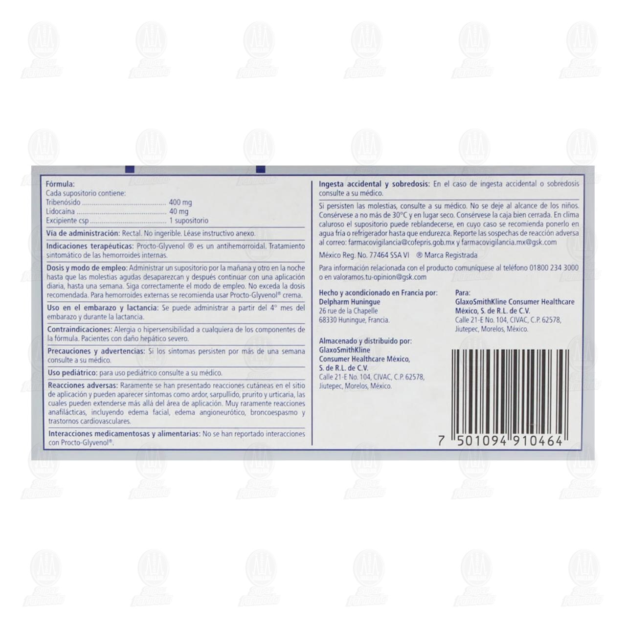 Procto Glyvenol 400mg/40mg, 5 Supositorios. image number 2