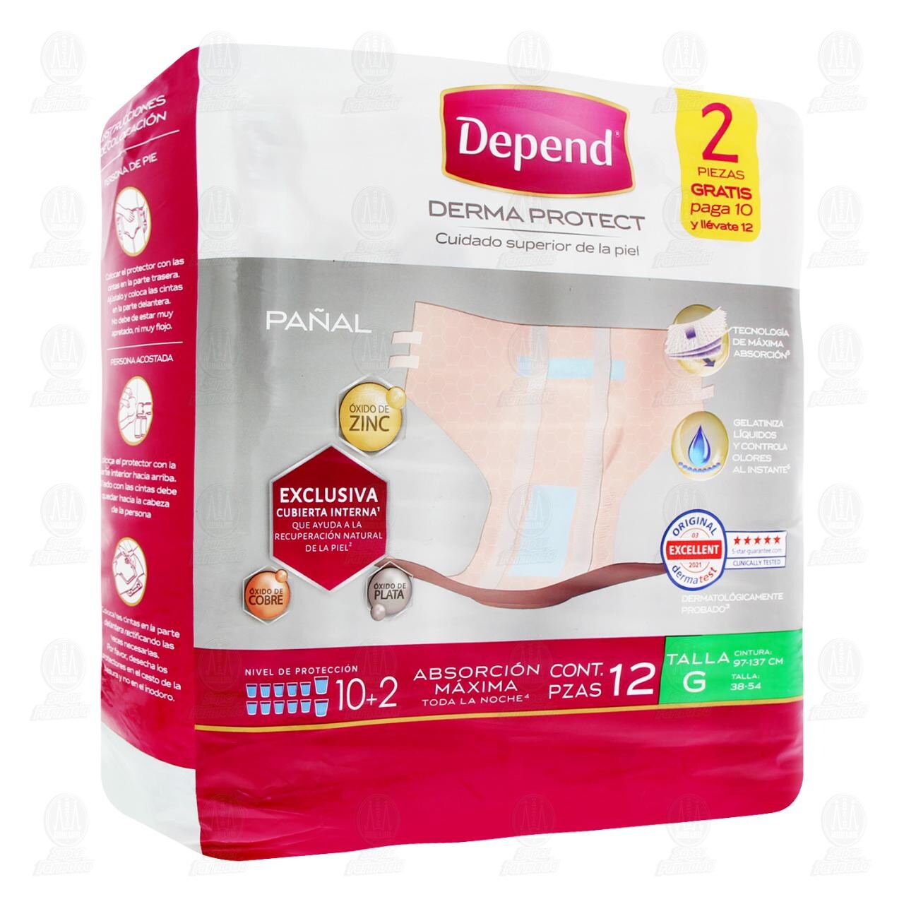 Pañal Depend Derma Protect Talla Grande, 10 pzas. image number 0