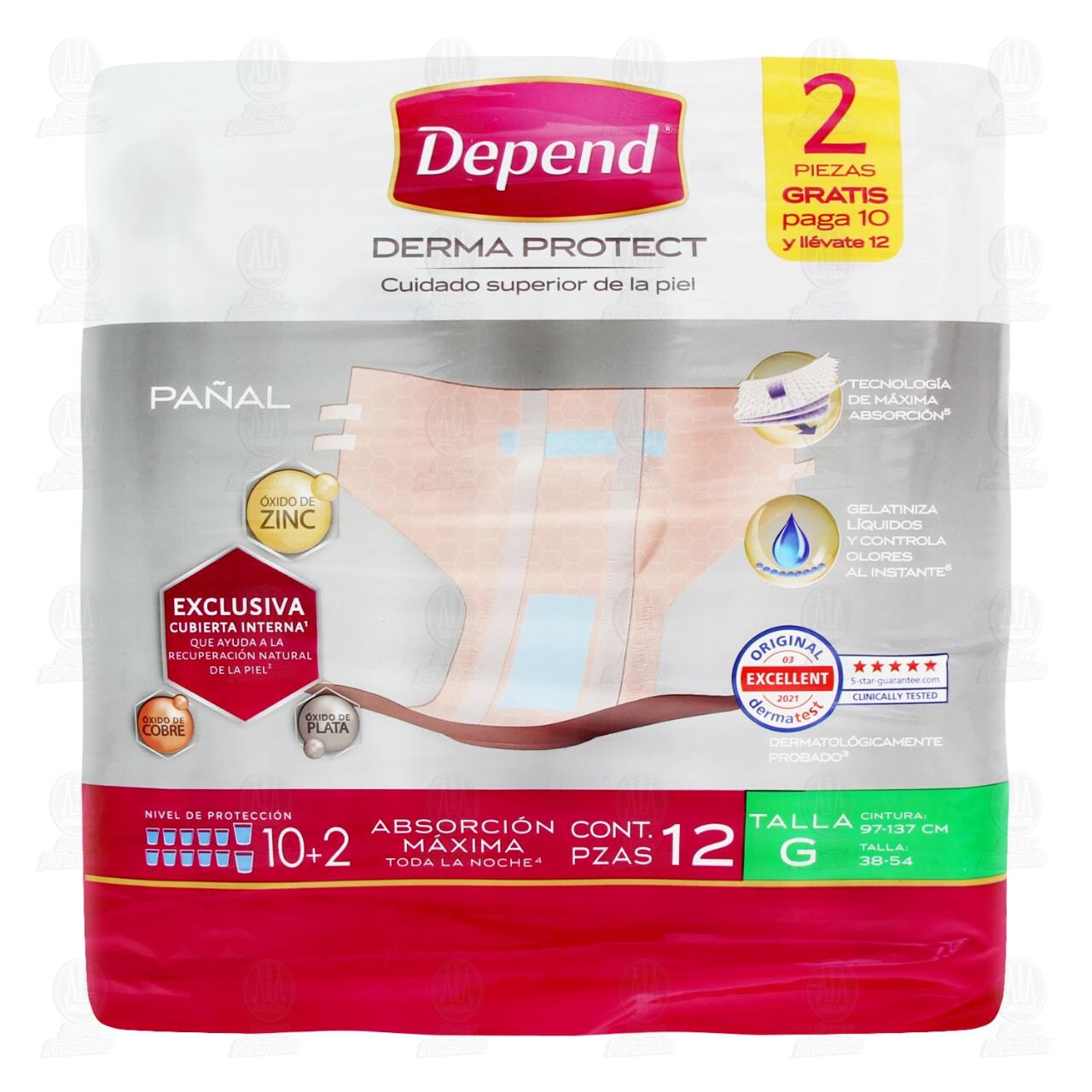 Pañal Depend Derma Protect Talla Grande, 10 pzas. image number 1