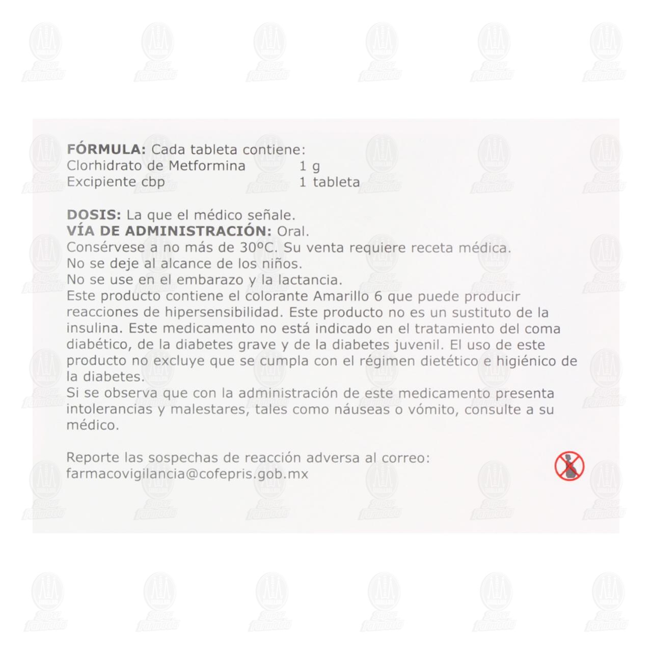 Metformina 1 gr, 30 Tabletas Pharmalife. image number 2