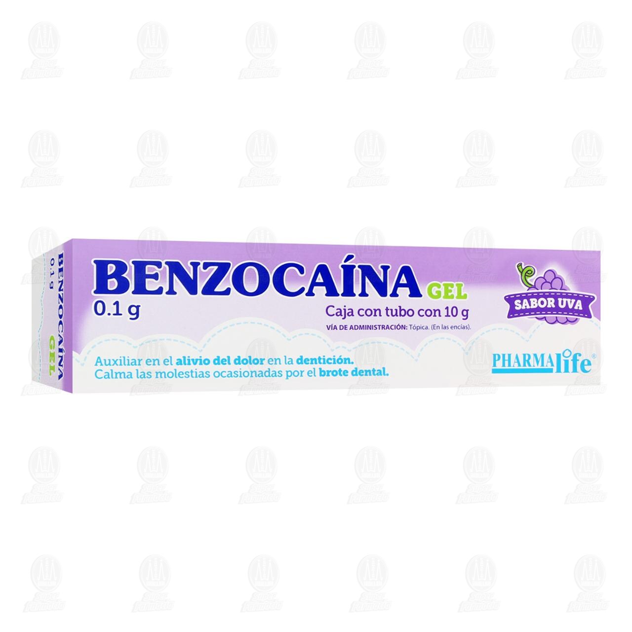 Benzocaína 0.1 gramo Gel Sabor Uva, 10 gr Pharmalife.