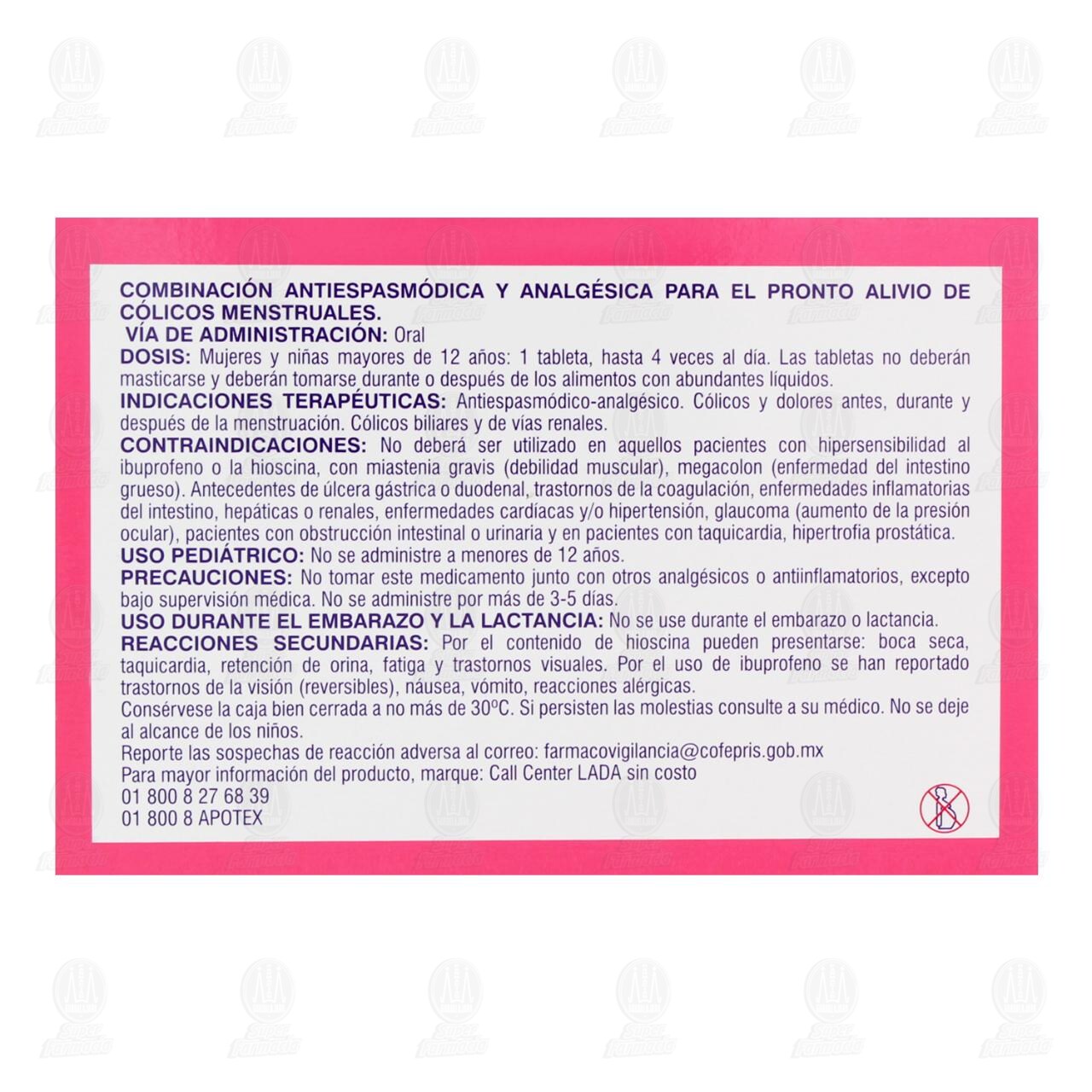 Hioscina/Ibuprofeno 20mg/400mg, 10 Tabletas Pharmalife. image number 2