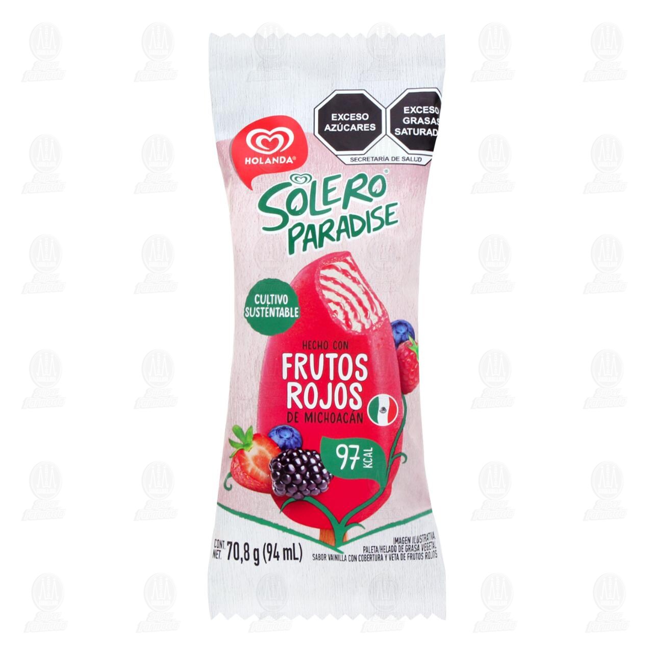 Paleta Holanda Solero Paradise Sabor Frutos Rojos, 94 ml.