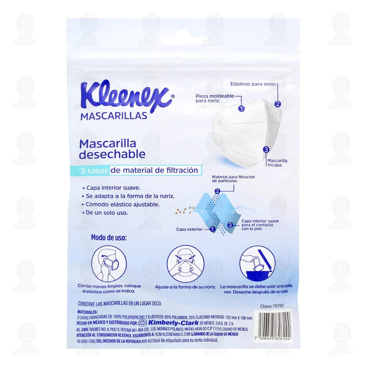 Mascarillas Kleenex 3 Capas Desechables Blanco, 5 pzas. image number 1